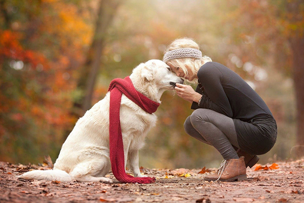 Senior Lady with Dog on Walking Trail
